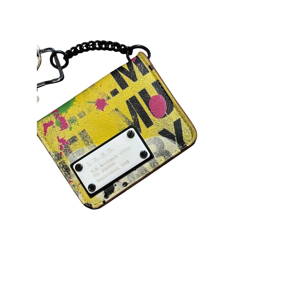 L.A.M.B. Gwen Stefani Graffiti Paint Splatter Card Holder Wallet Yellow Leather